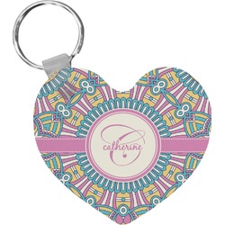 Bohemian Art Heart Plastic Keychain w/ Name and Initial