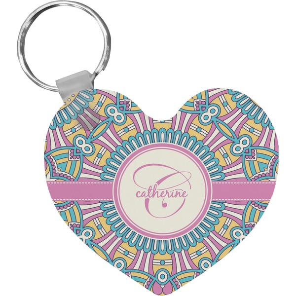 Custom Bohemian Art Heart Plastic Keychain w/ Name and Initial