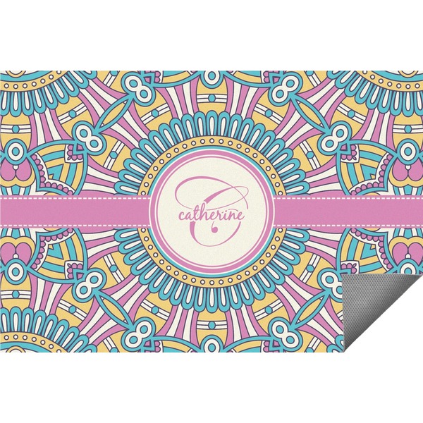 Custom Bohemian Art Indoor / Outdoor Rug - 6'x8' w/ Name and Initial