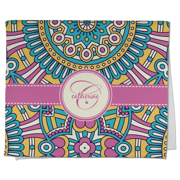 Custom Bohemian Art Kitchen Towel - Poly Cotton w/ Name and Initial