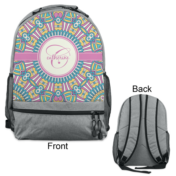 Bohemian Art Large Backpack - Gray - Front & Back View
