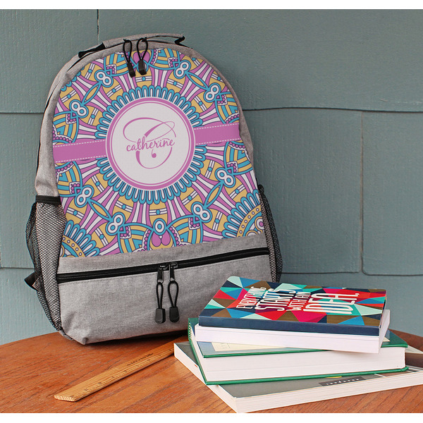 Bohemian Art Large Backpack - Gray - On Desk
