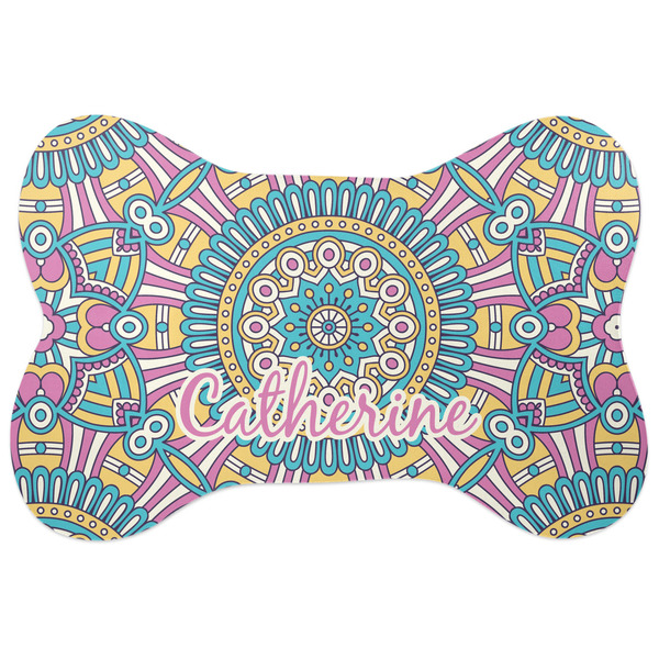 Custom Bohemian Art Bone Shaped Dog Food Mat (Personalized)