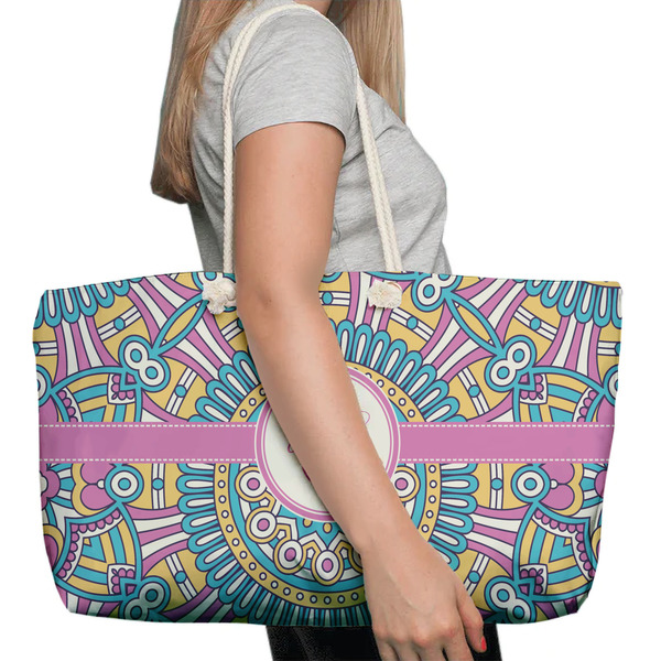 Bohemian Art Large Rope Tote Bag - In Context View
