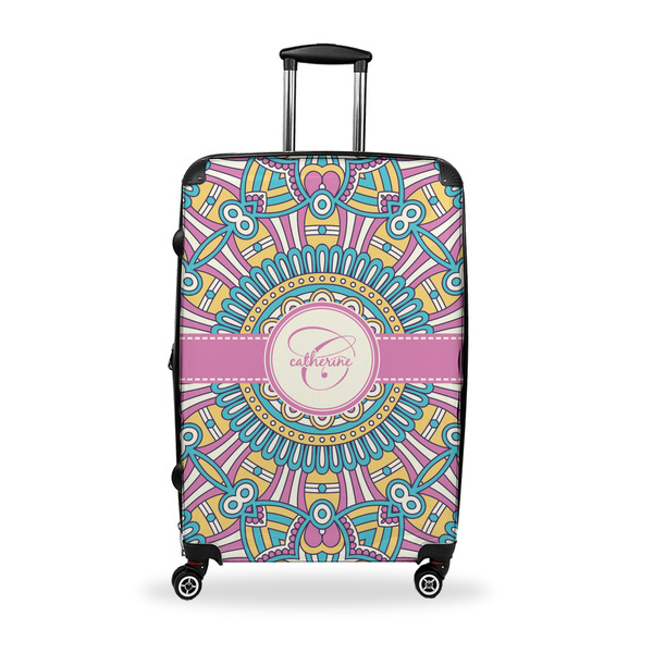 Custom Bohemian Art Suitcase - 28" Large - Checked w/ Name and Initial