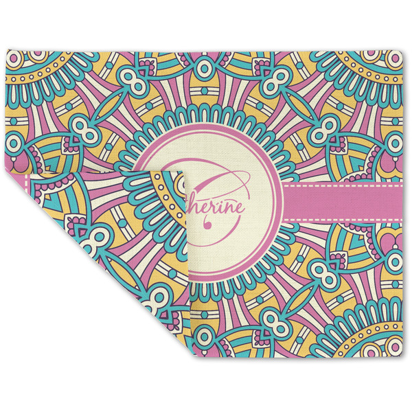 Custom Bohemian Art Double-Sided Linen Placemat - Single w/ Name and Initial