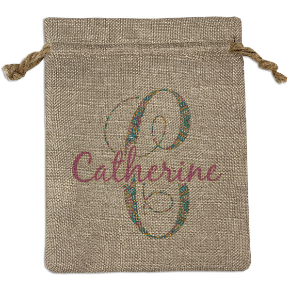 Custom Bohemian Art Medium Burlap Gift Bag - Front (Personalized)