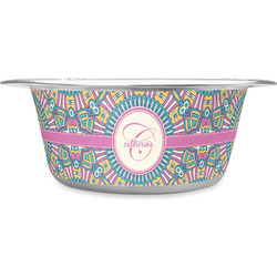 Bohemian Art Stainless Steel Dog Bowl - Large (Personalized)