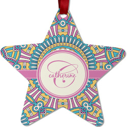 Bohemian Art Metal Star Ornament - Double Sided w/ Name and Initial