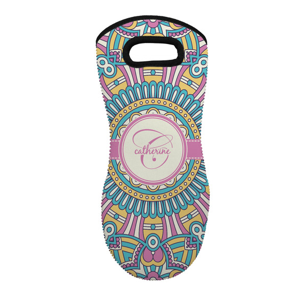 Custom Bohemian Art Neoprene Oven Mitt - Single w/ Name and Initial