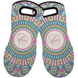 Bohemian Art Neoprene Oven Mitts - Set of 2 w/ Name and Initial