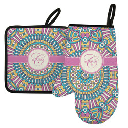 Bohemian Art Left Oven Mitt & Pot Holder Set w/ Name and Initial