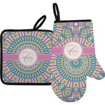 Bohemian Art Right Oven Mitt & Pot Holder Set w/ Name and Initial