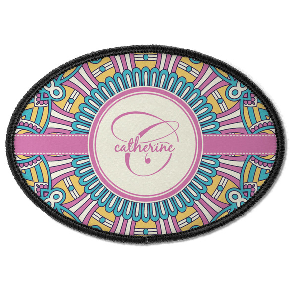 Custom Bohemian Art Iron On Oval Patch w/ Name and Initial