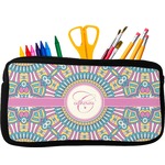 Bohemian Art Neoprene Pencil Case - Small w/ Name and Initial