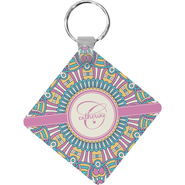 Custom Bohemian Art Diamond Plastic Keychain w/ Name and Initial