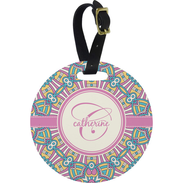 Custom Bohemian Art Plastic Luggage Tag - Round (Personalized)