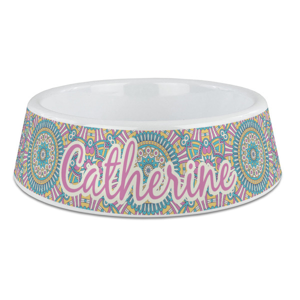 Custom Bohemian Art Plastic Dog Bowl - Large (Personalized)