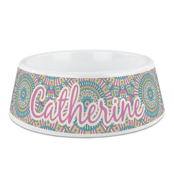Custom Bohemian Art Plastic Dog Bowl - Medium (Personalized)
