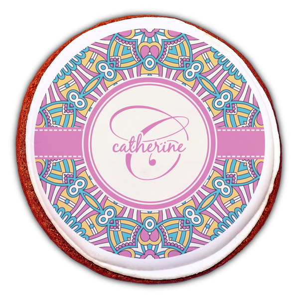 Bohemian Art Printed Icing Circle - Large - On Cookie