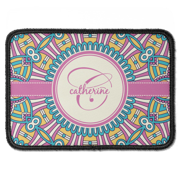 Custom Bohemian Art Iron On Rectangle Patch w/ Name and Initial
