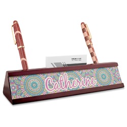 Bohemian Art Red Mahogany Nameplate with Business Card Holder (Personalized)