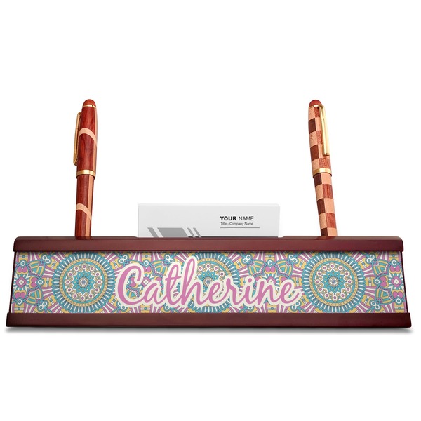 Bohemian Art Red Mahogany Nameplates with Business Card Holder - Straight