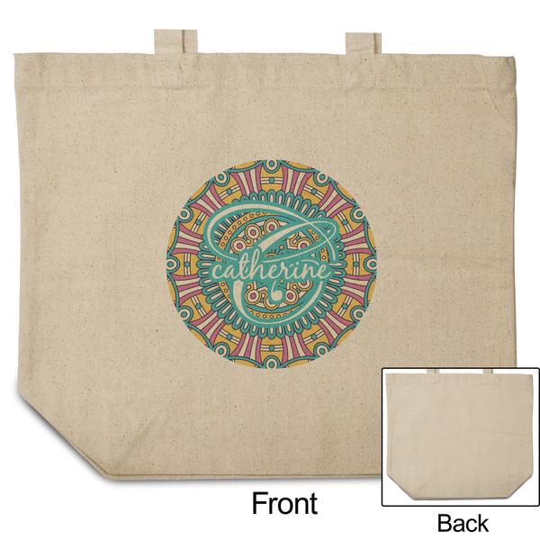Bohemian Art Reusable Cotton Grocery Bag - Front & Back View