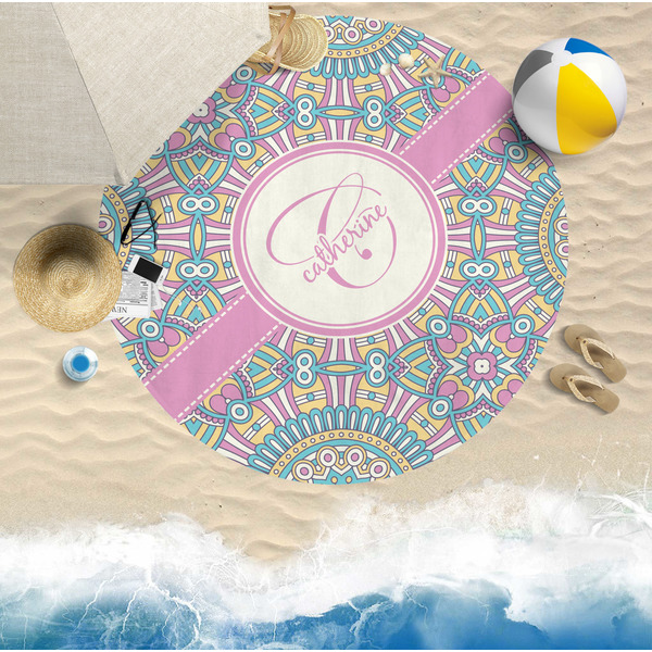 Bohemian Art Round Beach Towel Lifestyle