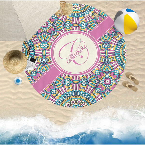 Bohemian Art Round Beach Towel Lifestyle