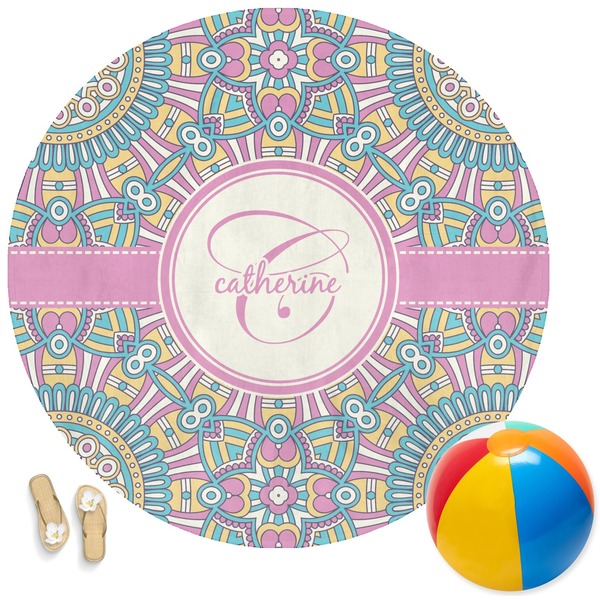 Custom Bohemian Art Round Beach Towel (Personalized)