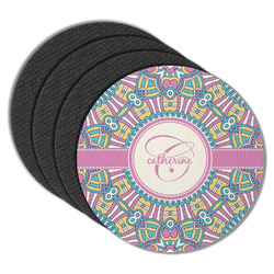 Bohemian Art Round Rubber Backed Coasters - Set of 4 (Personalized)