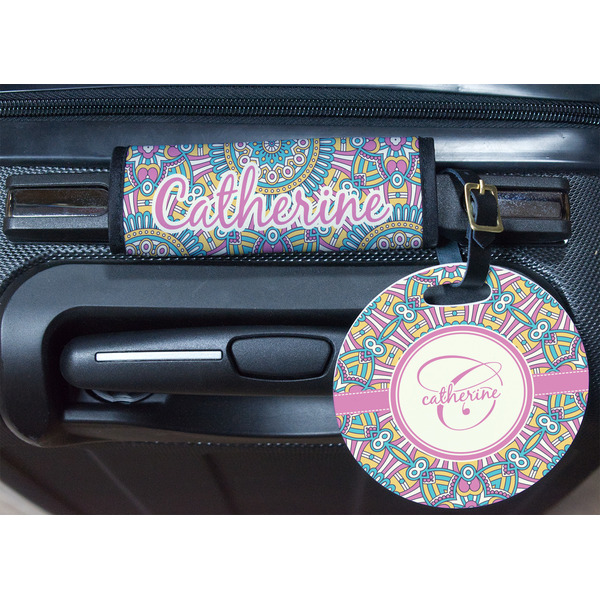 Bohemian Art Round Luggage Tag & Handle Wrap - In Context