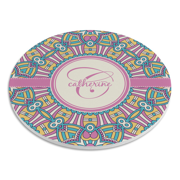 Bohemian Art Round Stone Trivet - Angle View