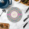 Bohemian Art Round Stone Trivet - In Context View
