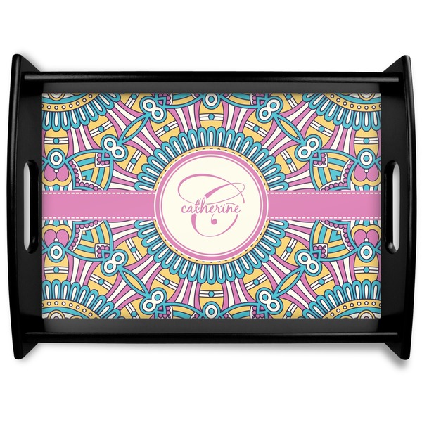 Custom Bohemian Art Black Wooden Tray - Large (Personalized)