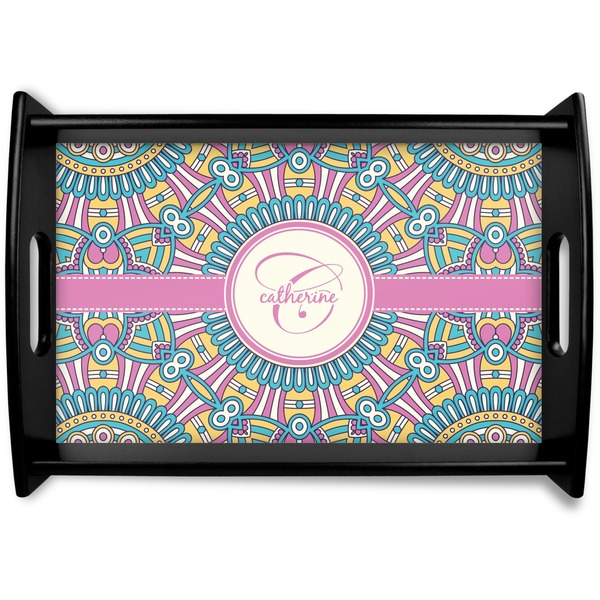 Custom Bohemian Art Black Wooden Tray - Small (Personalized)