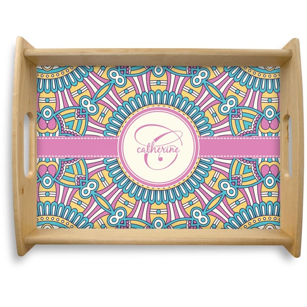 Custom Bohemian Art Natural Wooden Tray - Large (Personalized)