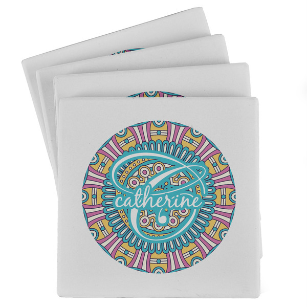 Custom Bohemian Art Absorbent Stone Coasters - Set of 4 (Personalized)