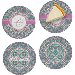 Bohemian Art Set of 4 Glass Appetizer / Dessert Plate 8" (Personalized)