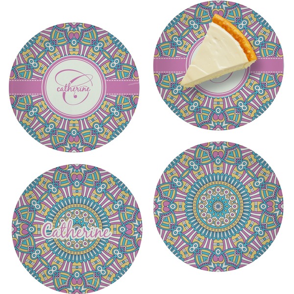 Custom Bohemian Art Set of 4 Glass Appetizer / Dessert Plate 8" (Personalized)