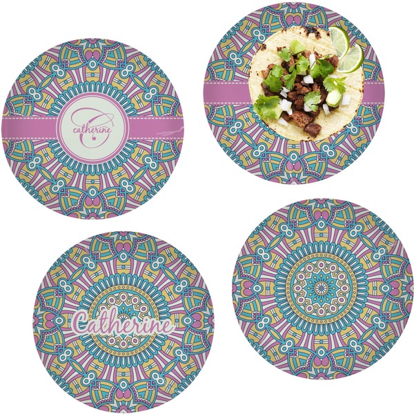 Custom Bohemian Art Set of 4 Glass Lunch / Dinner Plate 10" (Personalized)