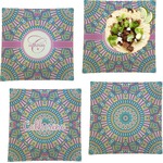 Bohemian Art Set of 4 Glass Square Lunch / Dinner Plate 9.5" (Personalized)