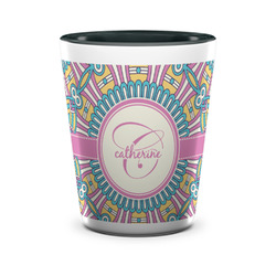Bohemian Art Ceramic Shot Glass - 1.5 oz - Two Tone - Set of 4 (Personalized)
