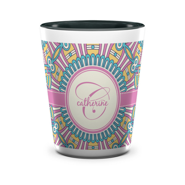 Custom Bohemian Art Ceramic Shot Glass - 1.5 oz - Two Tone - Set of 4 (Personalized)