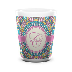 Bohemian Art Ceramic Shot Glass - 1.5 oz - White - Set of 4 (Personalized)