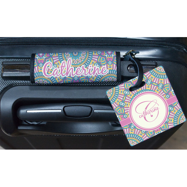 Bohemian Art Square Luggage Tag & Handle Wrap - In Context