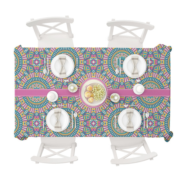 Bohemian Art Tablecloths (58"x102") - TOP VIEW (with plates)