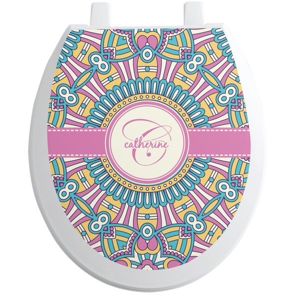 Custom Bohemian Art Toilet Seat Decal - Round (Personalized)