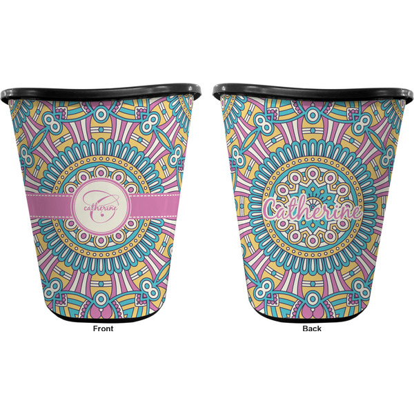 Bohemian Art Trash Can Black - Front and Back - Apvl